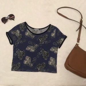 Navy Blue Floral Crop Top